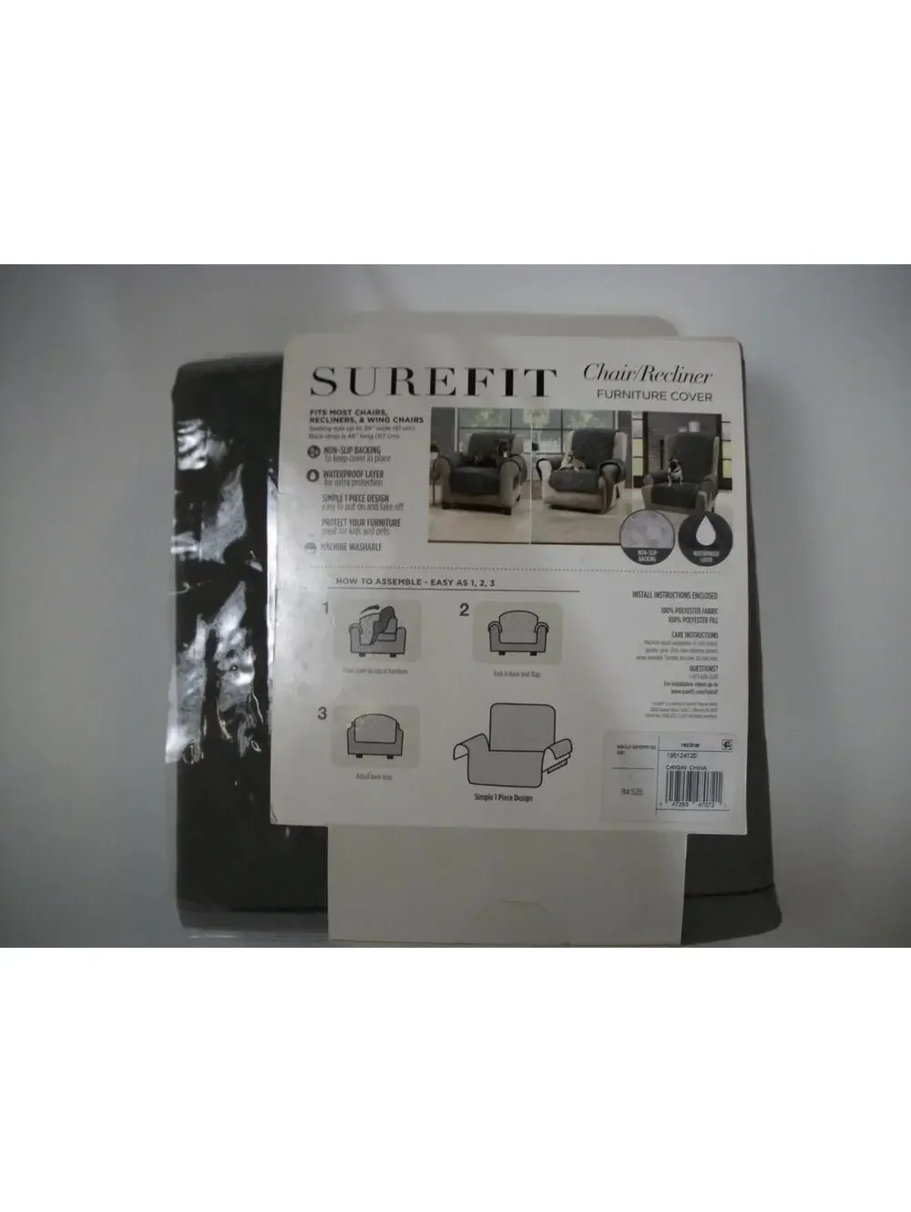 Surefit diamond plush recliner seatcover grey microfiber slip resistant